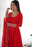 Festive Red Zari Sequin Embroidered Faux Georgette Anarkali Set Online Shopping