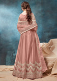 Festive Peach Embroidered Net Anarkali Kurta Set Online Shopping