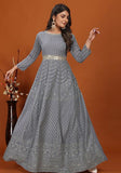 Festive Grey Embroidered Faux Georgette Anarkali Set Online Shopping