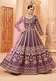 Festive Purple Embroidered Pure Art Silk Anarkali Kurta Set Online Shopping