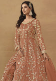 Festive Dark Peach Sequin Embroidered Butterfly Net Anarkali Set Online Shopping