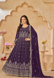 Festive Purple Embroidered Faux Georgette Anarkali Kurta Set Online Shopping