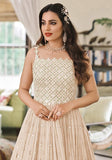 Festive Beige Sequin Embroidered Faux Georgette Anarkali Set Online Shopping