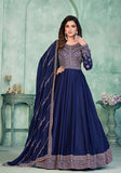 Festive Navy Blue Embroidered Art Silk Anarkali Kurta Set Online Shopping