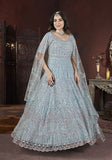 Festive Sky Blue Thread Embroidered Net Anarkali Set Online Shopping