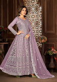 Festive Purple Sequin Thread Embroidered Net Anarkali Set Online Shopping