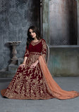 Festive Maroon Embroidered Pure Velvet Anarkali Kurta Set Online Shopping