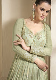 Festive Mehendi Embroidered Viscose Anarkali Kurta Set Online Shopping