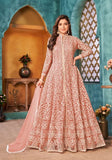 Festive Peach Embroidered Net Anarkali Kurta Set Online Shopping