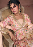 Festive Light Peach Sequin Embroidered Organza Silk Anarkali Set Online Shopping