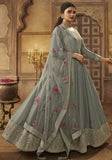 Festive Grey Thread Embroidered Silk Anarkali Set Online Shopping