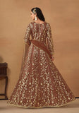 Festive Brown Embroidered Pure Net Anarkali Kurta Set Online Shopping