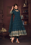 Festive Blue Embroidered Georgette Kurta Set Online Shopping