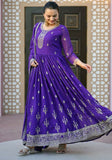 Festive Purple Thread Sequin Embroidered Faux Georgette Anarkali Set Online Shopping