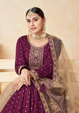 Festive Purple Embroidered Silk Anarkali Kurta Set Online Shopping