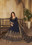 Festive Navy Blue Embroidered Faux Georgette Anarkali Kurta Set Online Shopping