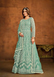 Festive Sky Blue Embroidered Net Anarkali Kurta Set Online Shopping