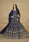 Festive Navy Blue Embroidered Faux Georgette Anarkali Kurta Set Online Shopping