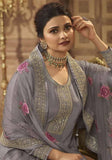 Festive Lilac Thread Embroidered Silk Anarkali Set Online Shopping