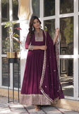 Festive Wine Sequin Embroidered Faux Blooming Georgette Anarkali Set Online Shopping