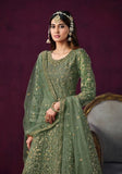 Festive Green Embroidered Net Anarkali Kurta Set Online Shopping