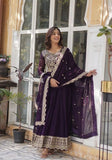 Festive Purple Sequin Zari Embroidered Faux Blooming Anarkali Set Online Shopping