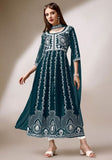 Festive Green Chikankari Embroidered Georgette Anarkali Kurta With Dupatta Online Shopping