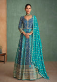 Festive Sky Blue Thread Sequin Embroidered Georgette Anarkali Kurta Set Online Shopping