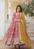 Festive Pink Embroidered Georgette Anarkali Kurta With Dupatta Online Shopping