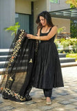 Festive Black Embroidered Georgette Anarkali Set Online Shopping