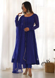 Festive Royal Blue Printed Faux Georgette Anarkali Set Online Shopping