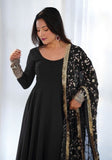 Festive Black Zari Sequin Embroidered Faux Georgette Anarkali Set Online Shopping