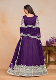 Festive Purple Embroidered Net Anarkali Kurta Set Online Shopping