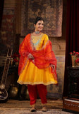 Festive Mustard Thread Embroidered Dupion Silk Anarkali Set Online Shopping