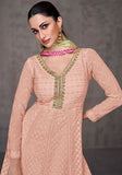 Festive Peach Sequin Embroidered Faux Georgette Anarkali Set Online Shopping