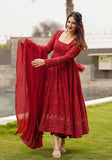 Festive Maroon Embroidered Georgette Anarkali Set Online Shopping