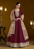 Festive Purple Embroidered Chanderi Anarkali Kurta Set Online Shopping