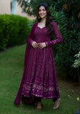 Festive Wine Thread Sequin Embroidered Georgette Anarkali Set Online Shopping