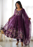 Festive Wine Printed Soft Organza Silk Anarkali Set Online Shopping