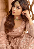 Festive Peach Sequin Thread Embroidered Net Anarkali Set Online Shopping