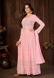 Festive Pink Sequin Thread Embroidered Georgette Anarkali Set Online Shopping