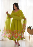 Festive Liril Green Printed Organza Silk Kurta Set Online Shopping