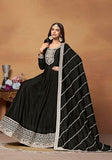 Festive Black Embroidered Pure Art Silk Anarkali Kurta Set Online Shopping