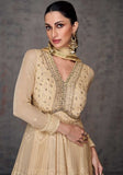 Festive Beige Embroidered Georgette Anarkali Set Online Shopping