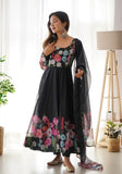 Festive Black Digital Print Organza Anarkali Set Online Shopping