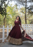 Festive Maroon Embroidered Vichitra Anarkali Set Online Shopping