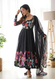 Festive Black Printed Organza Silk Kurta Set Online Shopping