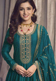 Festive Teal Sequin Embroidered Silk Anarkali Set Online Shopping