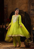 Festive Lime Green Embellished Dupion Silk Anarkali Set Online Shopping