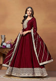 Festive Maroon Embroidered Pure Art Silk Anarkali Kurta Set Online Shopping